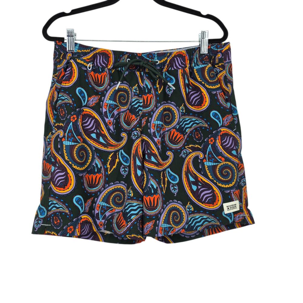 NWT Scotch & Soda Green Mountain View Paisley Print Miami Ice Swim Trunks Size M